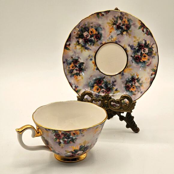 Vintage Bradford Editions Lena Liu "Joyful" Floral Teacup & Saucer Set - Picture 6 of 7